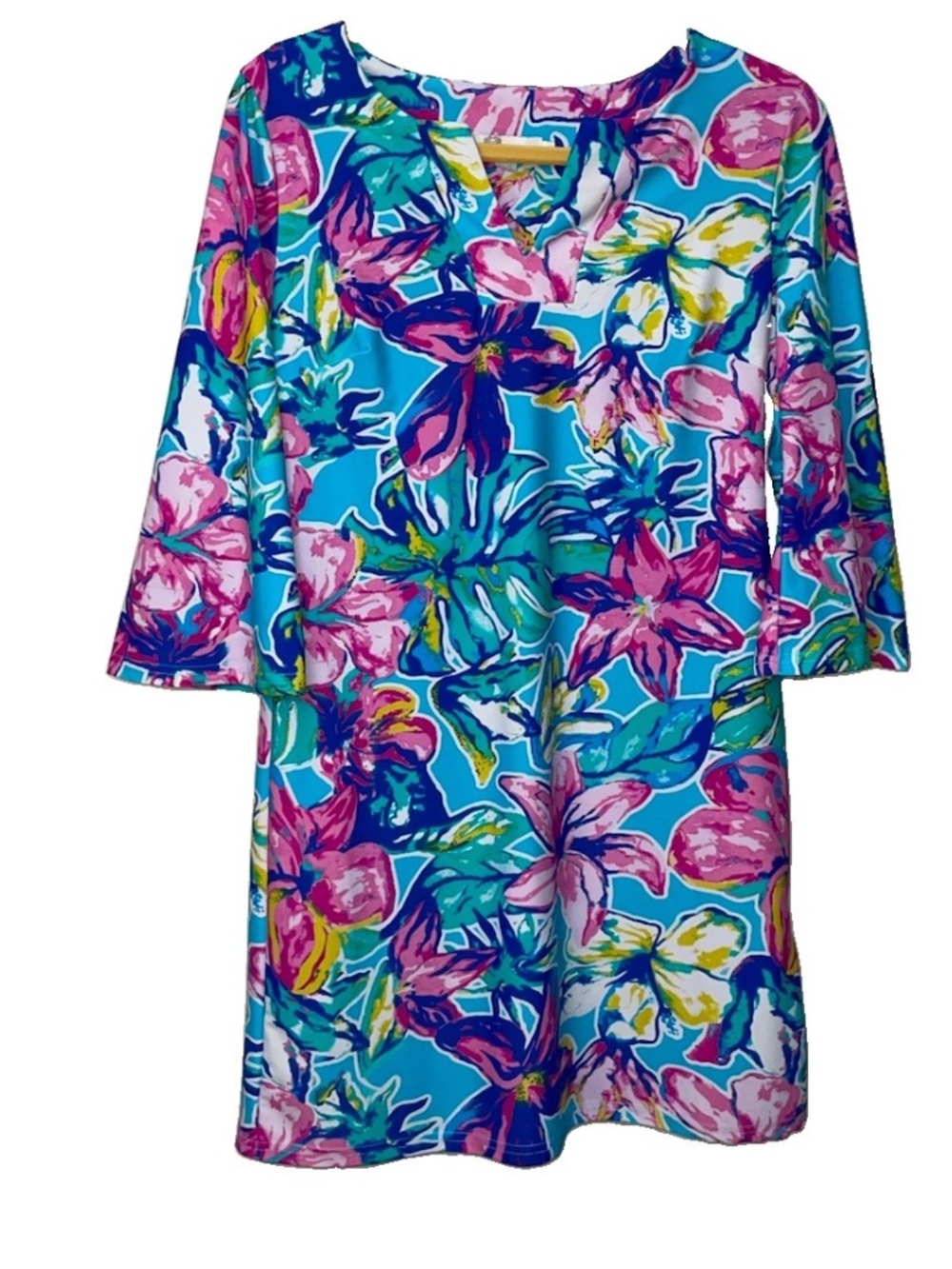 Aryeh Quarter Sleeve Dress Small Tropical Floral V Neck